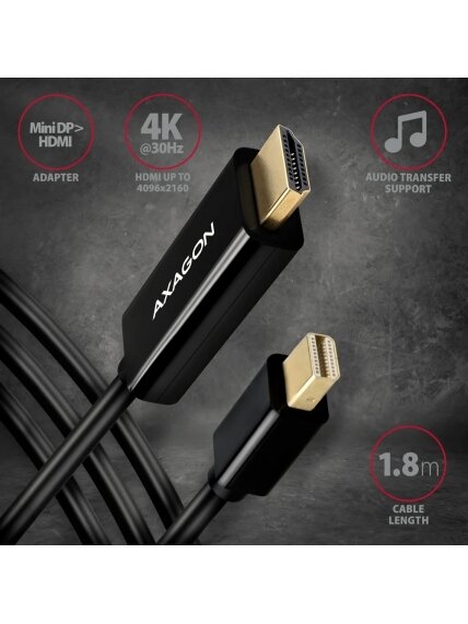 AXAGON MINI DP to HDMI cable, 1.8 m, 4K/30Hz | RVDM-HI14C2 | 1.8 m 1 AXAGON MINI DP to HDMI cable, 1.8 m, 4K/30Hz | RVDM-HI14C2 | 1.8 m 1