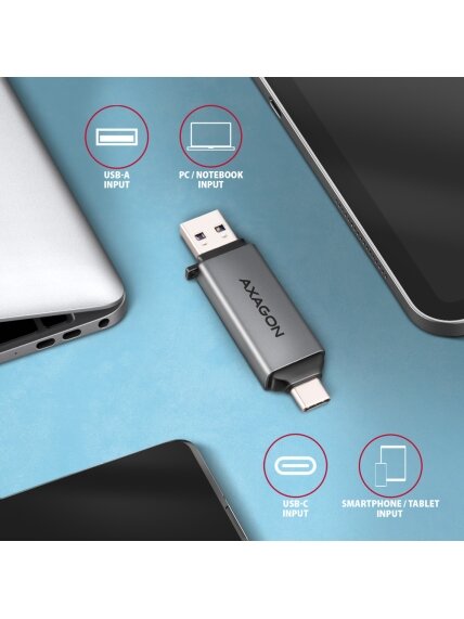 AXAGON Mobile USB 3.2 Gen 1 MINI card reader with USB-C and USB-A connectors | CRE-DAC 3 AXAGON Mobile USB 3.2 Gen 1 MINI card reader with USB-C and USB-A connectors | CRE-DAC 3
