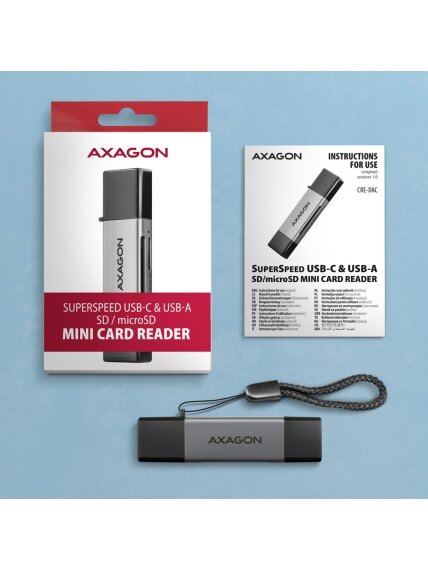 AXAGON Mobile USB 3.2 Gen 1 MINI card reader with USB-C and USB-A connectors | CRE-DAC 6