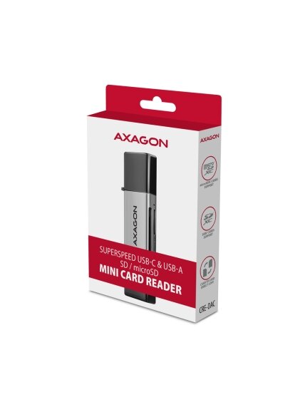 AXAGON Mobile USB 3.2 Gen 1 MINI card reader with USB-C and USB-A connectors | CRE-DAC 7 AXAGON Mobile USB 3.2 Gen 1 MINI card reader with USB-C and USB-A connectors | CRE-DAC 7