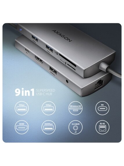 AXAGON Multi port USB-C 5Gbps hub | HMC-8HLSA 1
