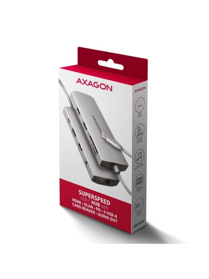 AXAGON Multi port USB-C 5Gbps hub | HMC-8HLSA 8