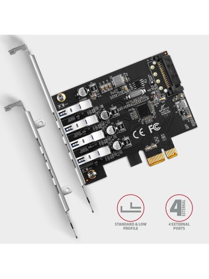 AXAGON PCI-Express card with four external USB 3.2 Gen1 ports with dual power | PCEU-43RS 2