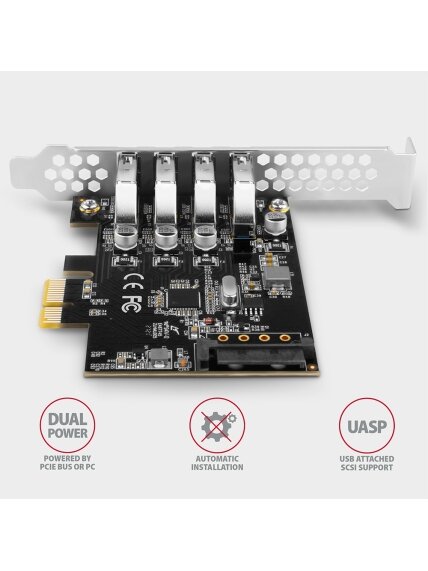 AXAGON PCI-Express card with four external USB 3.2 Gen1 ports with dual power | PCEU-43RS 3