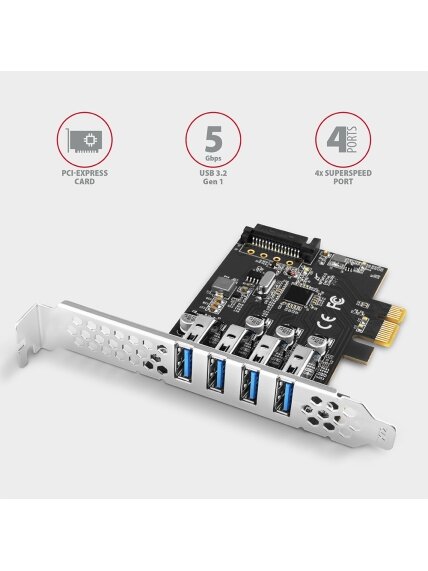 AXAGON PCI-Express card with four external USB 3.2 Gen1 ports with dual power | PCEU-43RS 1 AXAGON PCI-Express card with four external USB 3.2 Gen1 ports with dual power | PCEU-43RS 1