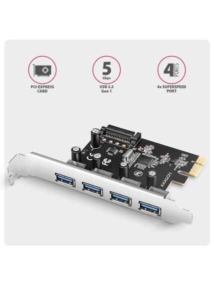 AXAGON PCI-Express card with four external USB-A 5Gbps ports | PCEU-430RS 1