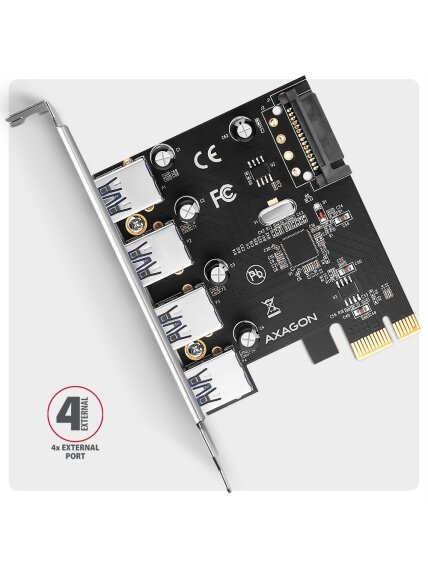 AXAGON PCI-Express card with four external USB-A 5Gbps ports | PCEU-430RS 2