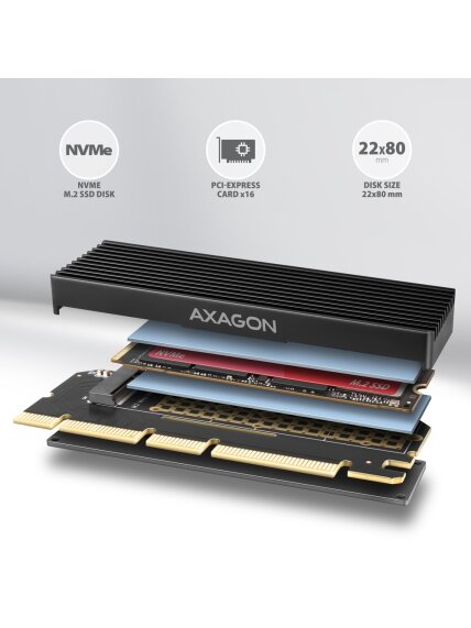AXAGON PCI-Express x16 adapter with cooler for connecting an NVMe M.2 SSD drive to a computer | PCEM2-XS 2 AXAGON PCI-Express x16 adapter with cooler for connecting an NVMe M.2 SSD drive to a computer | PCEM2-XS 2