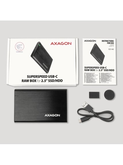 AXAGON Screwless aluminum USB 3.2 Gen 1 - SATA 6G external box for 2.5" SSD/HDD | EE25-A6C 7 AXAGON Screwless aluminum USB 3.2 Gen 1 - SATA 6G external box for 2.5" SSD/HDD | EE25-A6C 7