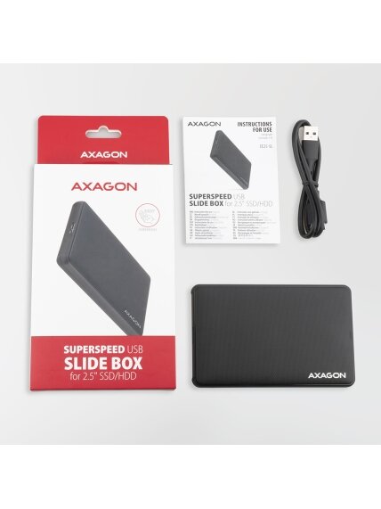 AXAGON Screwless USB 3.2 Gen 1 - SATA 6G external box for 2.5" SSD/HDD | EE25-SL 6 AXAGON Screwless USB 3.2 Gen 1 - SATA 6G external box for 2.5" SSD/HDD | EE25-SL 6