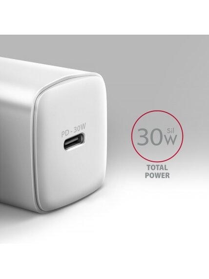AXAGON Sil wallcharger 1x port USB-C, PD3.0 /PPS/QC4+/SFC/AFC/Apple, 30w | ACU-PD30W 1