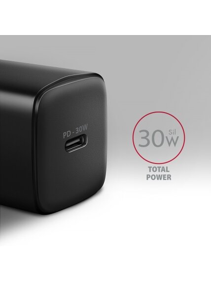 AXAGON Sil wallcharger 1x port USB-C, PD3.0/PPS/QC4+/SFC/AFC/Apple, 30W | ACU-PD30 3