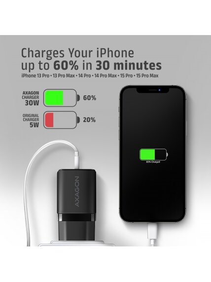 AXAGON Sil wallcharger 1x port USB-C, PD3.0/PPS/QC4+/SFC/AFC/Apple, 30W | ACU-PD30 6 AXAGON Sil wallcharger 1x port USB-C, PD3.0/PPS/QC4+/SFC/AFC/Apple, 30W | ACU-PD30 6
