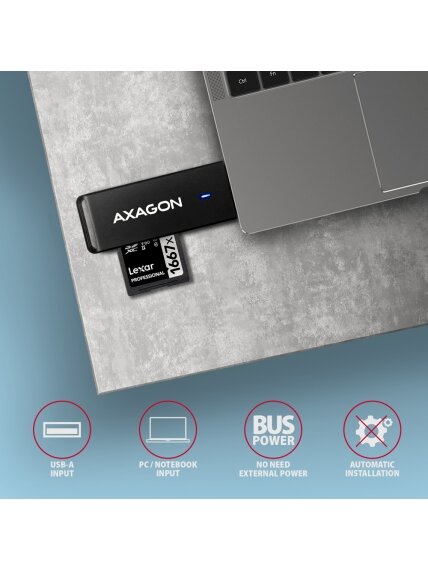 AXAGON Slim super-speed USB 3.2 Gen 1 card reader with a direct USB-A connector | CRE-S2N 3