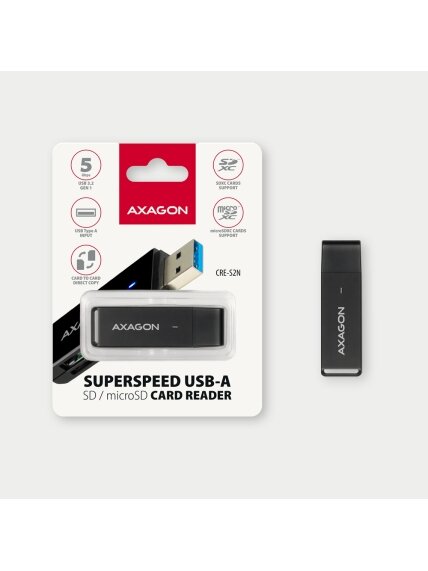 AXAGON Slim super-speed USB 3.2 Gen 1 card reader with a direct USB-A connector | CRE-S2N 5 AXAGON Slim super-speed USB 3.2 Gen 1 card reader with a direct USB-A connector | CRE-S2N 5