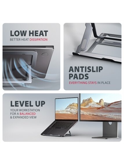 AXAGON STND-LAG stand for laptops and tablets | Adjustable Height, Angle | 10-17.3 " | Maximum weight (capacity) 20 kg | Grey 5 AXAGON STND-LAG stand for laptops and tablets | Adjustable Height, Angle | 10-17.3 " | Maximum weight (capacity) 20 kg | Grey 5