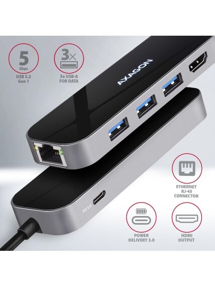 AXAGON SuperSpeed USB-C COMBO 6in1 Hub | HMC-6GL 1