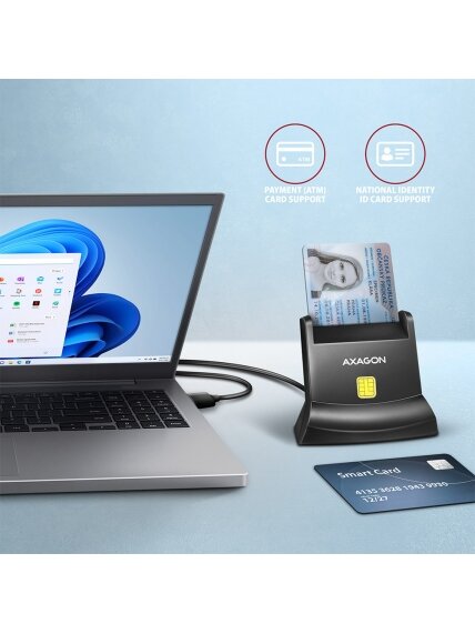 AXAGON Universal desktop USB contact Smart card/ID card reader with long, USB-A cable | CRE-SM4N 1