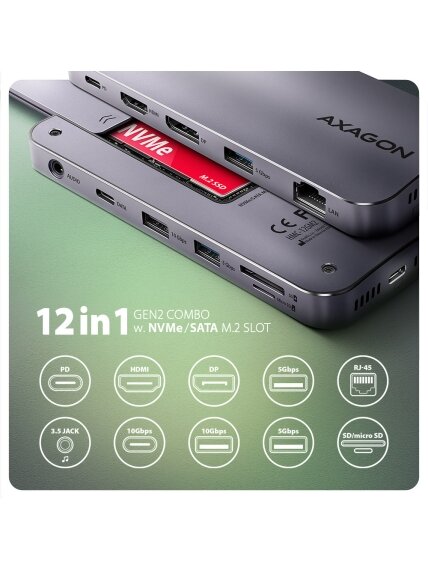 AXAGON USB-C 10Gbps GEN2COMBO 12in1 Hub | HMC-12GM2 1