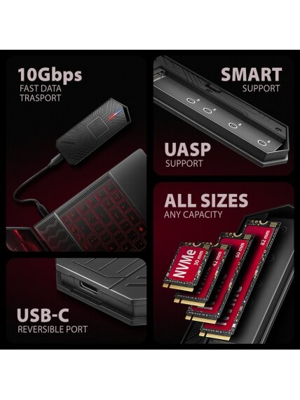 AXAGON USB-C 10Gbps - M.2 NVMe and SATA SSD GAME M.2 box | EEM2-GAM 5 AXAGON USB-C 10Gbps - M.2 NVMe and SATA SSD GAME M.2 box | EEM2-GAM 5