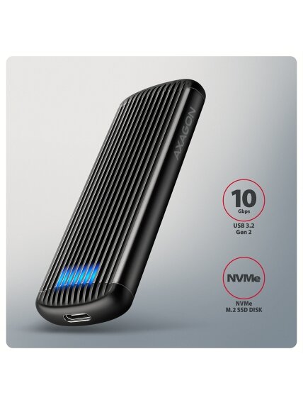 AXAGON USB-C 10Gbps M.2 NVMe SSD Enclosure, Screwless, RIBBED Aluminum | EEM2-SC 2 AXAGON USB-C 10Gbps M.2 NVMe SSD Enclosure, Screwless, RIBBED Aluminum | EEM2-SC 2