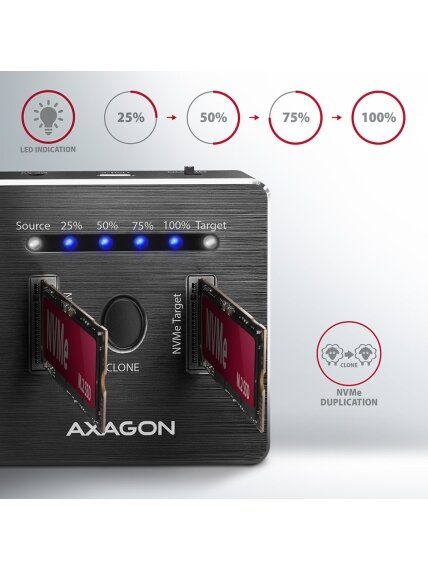AXAGON | USB-C 3.2 Gen2 - 2x NVMe CLONE DUAL SDD Dock Station | ADSA-M2C 2