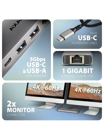 AXAGON USB-C 5Gbps DUAL 4K DISPLAY 7in1 Hub | HMC-7HX2 6 AXAGON USB-C 5Gbps DUAL 4K DISPLAY 7in1 Hub | HMC-7HX2 6