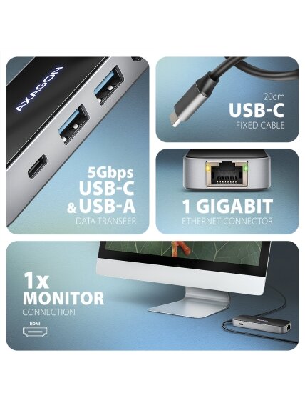 AXAGON USB-C 5Gbps GLASS 6in1 Hub | HMC-6GLN 2