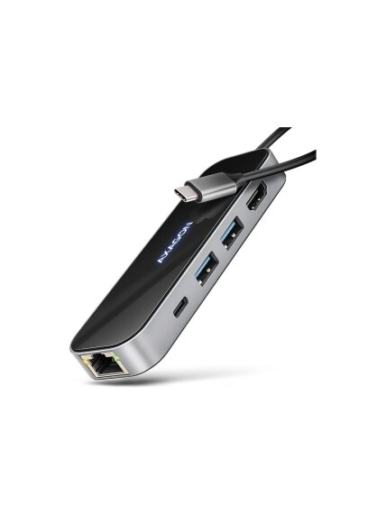 AXAGON USB-C 5Gbps GLASS 6in1 Hub | HMC-6GLN AXAGON USB-C 5Gbps GLASS 6in1 Hub | HMC-6GLN