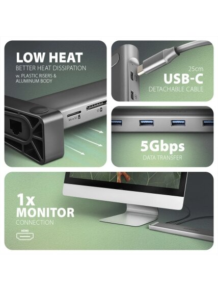 AXAGON USB-C 5Gbps LONGER 9in1 hub | HMC-10HLS 2 AXAGON USB-C 5Gbps LONGER 9in1 hub | HMC-10HLS 2