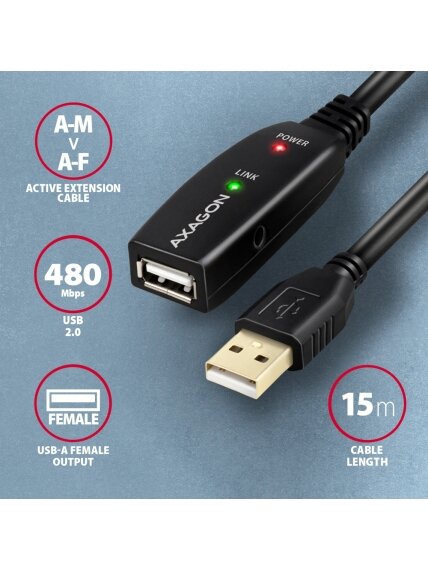 AXAGON | USB repeater cable, 15 m | ADR-215 | USB Type A - USB Type A 1
