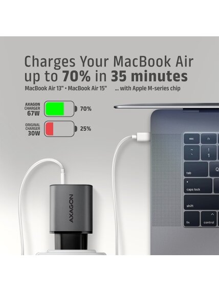 AXAGON Wall charger 67W, 2x port (USB-A + USB-C) PD3.0/PPS/QC4+/SFC 2.0/Apple | ACU-PQ67 5