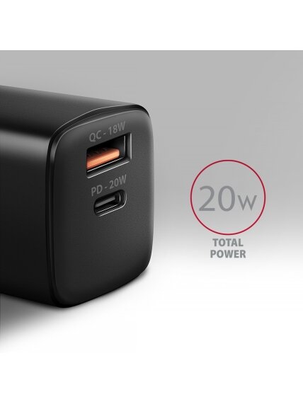 AXAGON Wallcharger 2x port (USB-A + USB-C), 20W | ACU-PQ20 1 AXAGON Wallcharger 2x port (USB-A + USB-C), 20W | ACU-PQ20 1