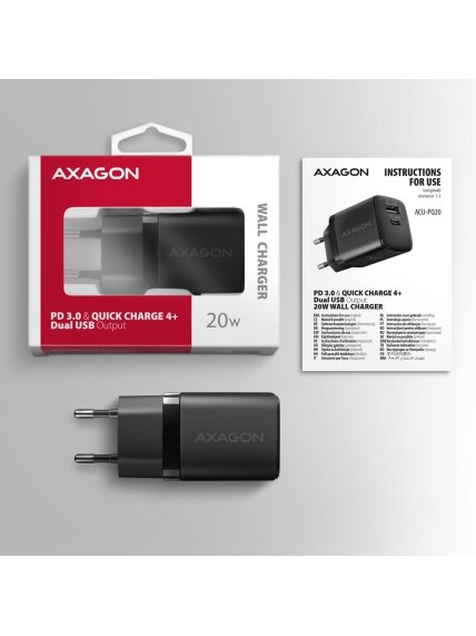 AXAGON Wallcharger 2x port (USB-A + USB-C), 20W | ACU-PQ20 8