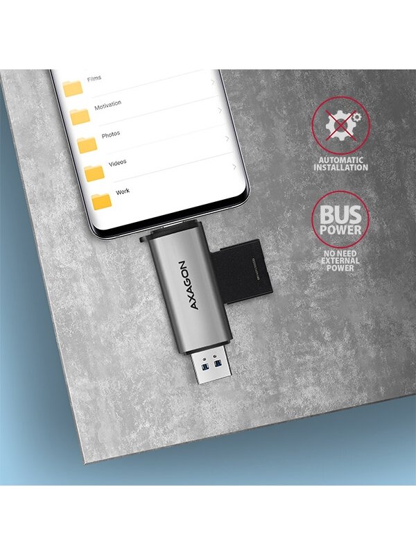AXAGON Mobile USB 3.2 Gen 1card reader with USB-C and USB-A connectors | CRE-SAC 5