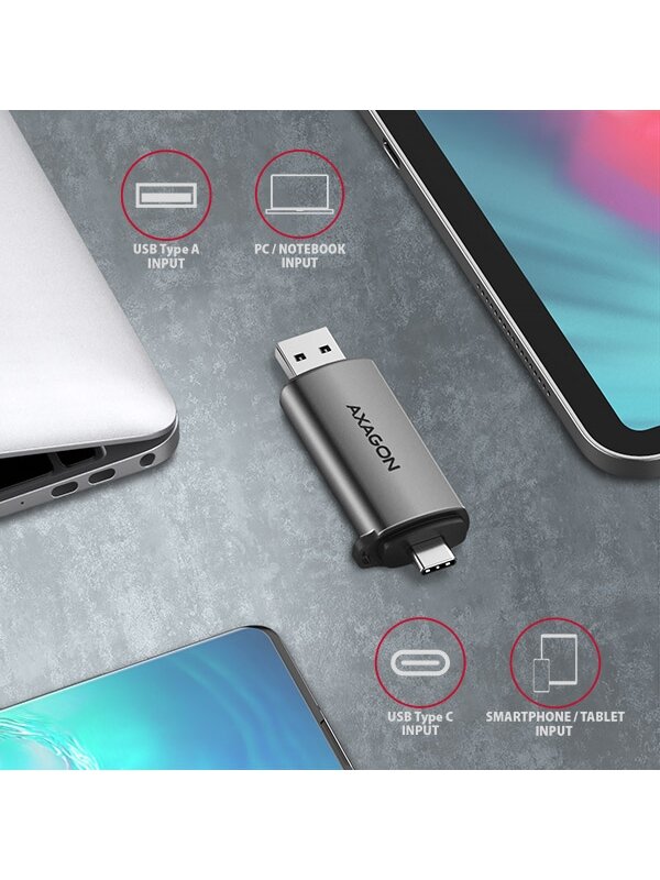 AXAGON Mobile USB 3.2 Gen 1card reader with USB-C and USB-A connectors | CRE-SAC 4