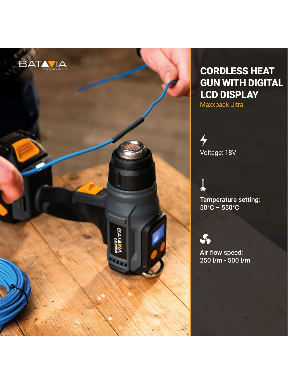 Batavia B.V. 18V Cordless Heat Gun with Digital LCD Display (battery and charger not included) 6