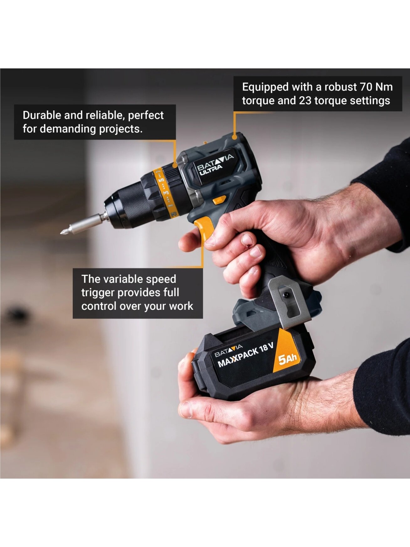 Batavia B.V. 18V Cordless Brushless Combi Drill 70 Nm, Without Battery and Charger 3