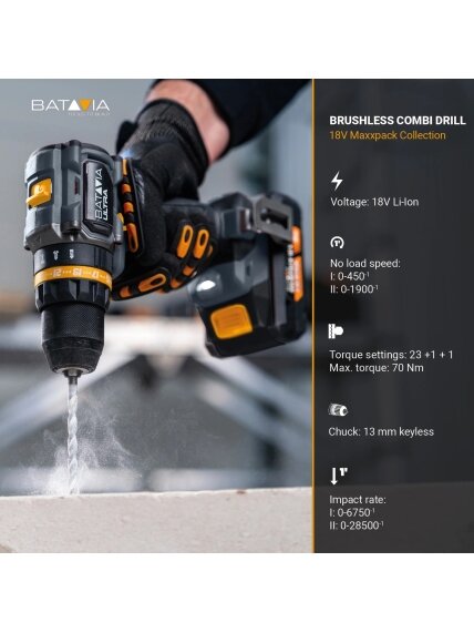 Batavia B.V. 18V Cordless Brushless Combi Drill 70 Nm, Without Battery and Charger 5