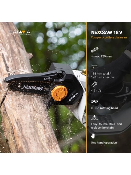 Batavia B.V. 18V Nexxsaw Cordless One-Hand Chainsaw 6'' V3 - Without Battery and Charger | Chainsaw 6 Batavia B.V. 18V Nexxsaw Cordless One-Hand Chainsaw 6'' V3 - Without Battery and Charger | Chainsaw 6