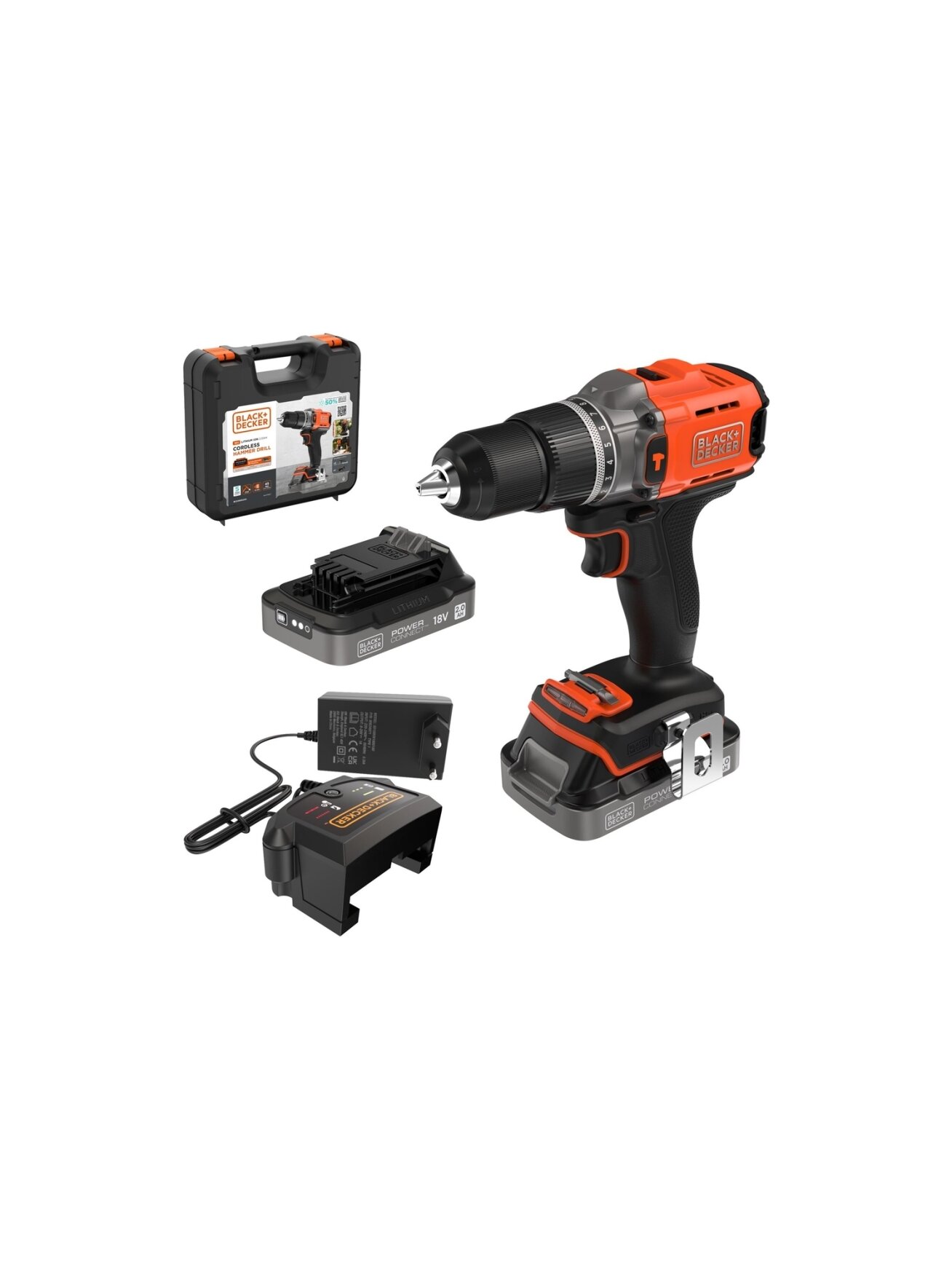 BLACK & DECKER 18V Drill Driver with 2x2.0 Ah Batteries | BCD383D2XK-QW ...