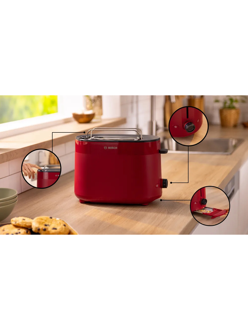 Bosch Compact Toaster | TAT2M124 MyMoment | Power 950 W | Number of slots 2 | Housing material Plastic | Red 2 Bosch Compact Toaster | TAT2M124 MyMoment | Power 950 W | Number of slots 2 | Housing material Plastic | Red 2