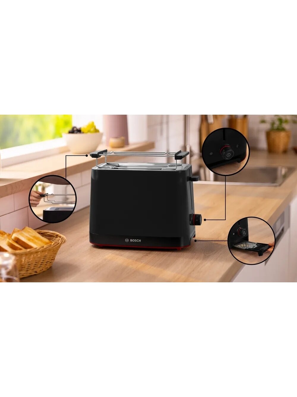 Bosch Compact Toaster | TAT3M123 MyMoment | Power 950 W | Number of slots 2 | Housing material Plastic | Black 2