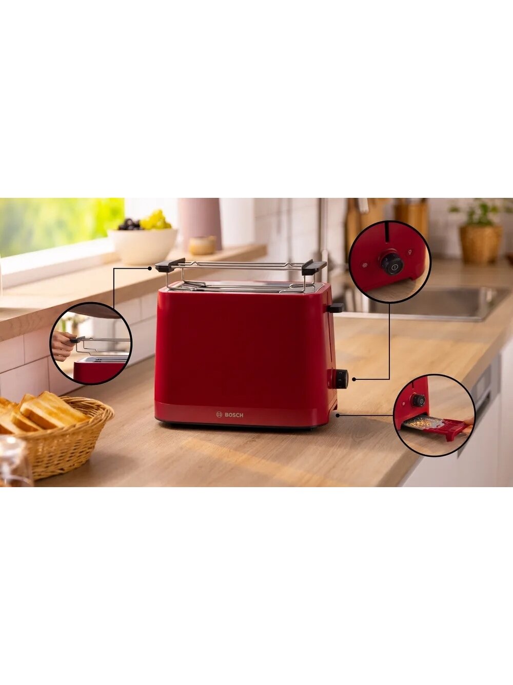 Bosch Compact Toaster | TAT3M124 MyMoment | Number of slots 2 | Housing material Plastic | Red 1