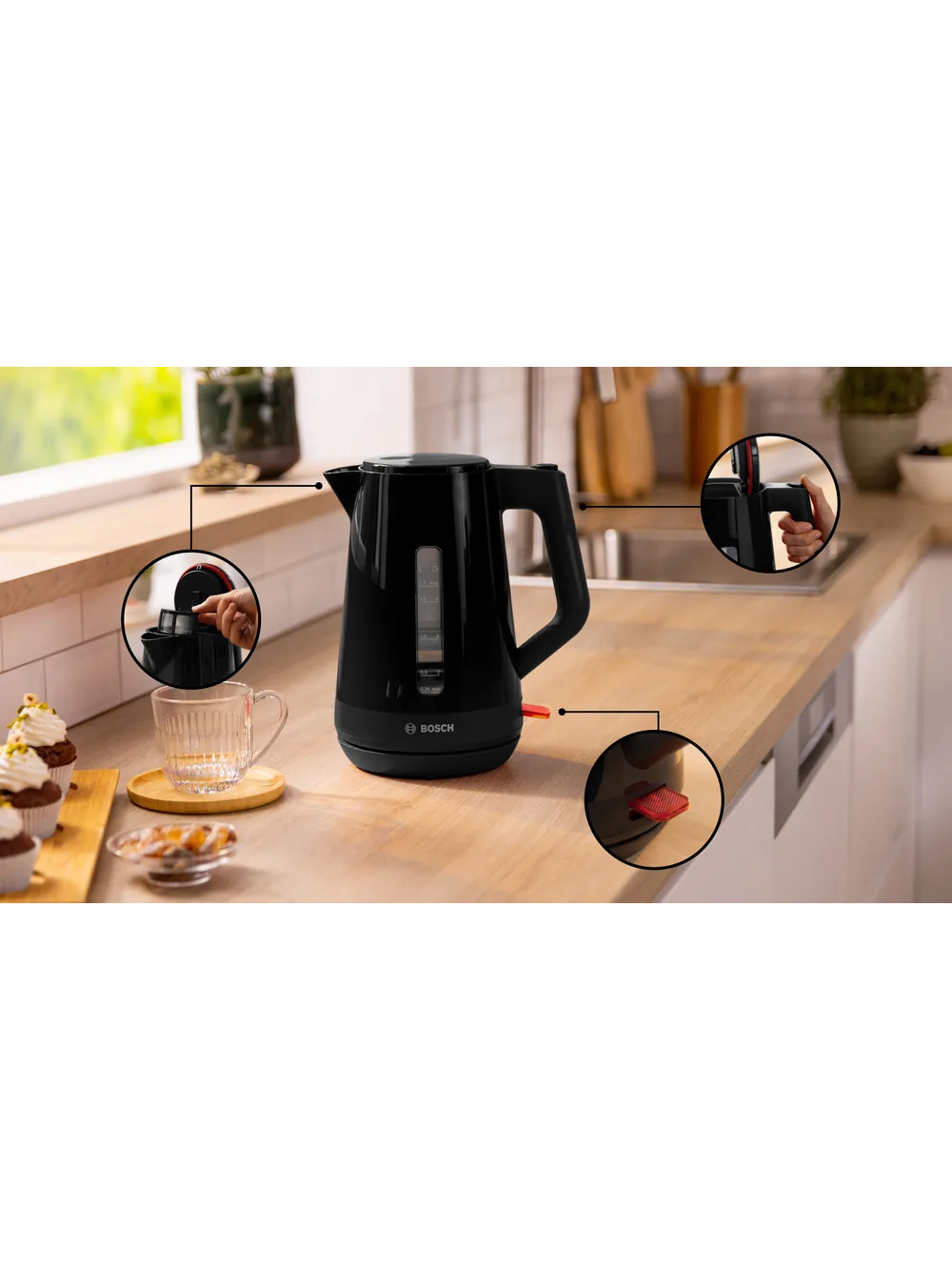 Bosch Kettle | TWK1M123 | Electric | 2400 W | 1.7 L | Plastic | 360° rotational base | Black 1 Bosch Kettle | TWK1M123 | Electric | 2400 W | 1.7 L | Plastic | 360° rotational base | Black 1