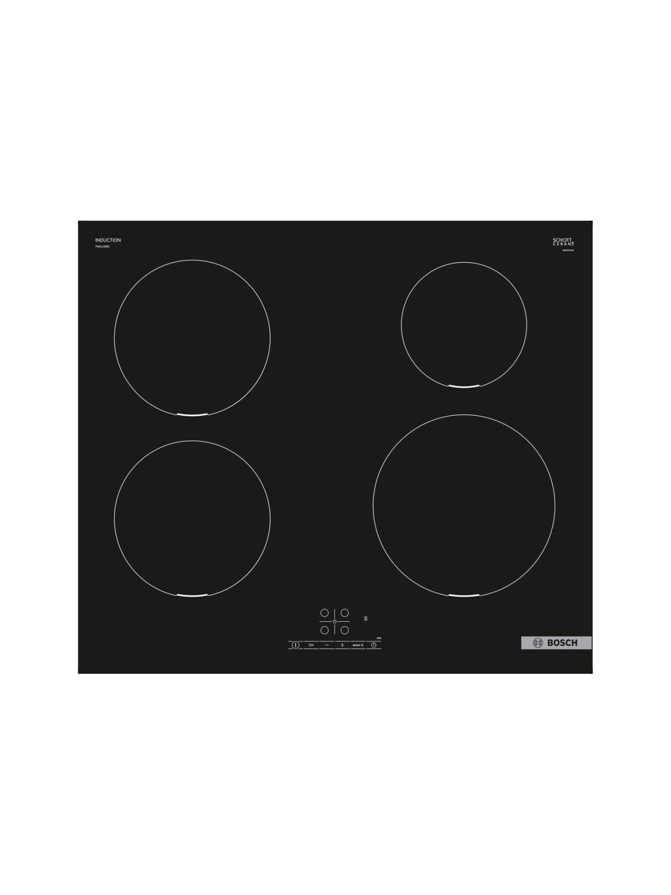 Bosch Hob | PIE611BB5E | Induction | Number of burners/cooking zones 4 | Touch | Timer | Black | Display