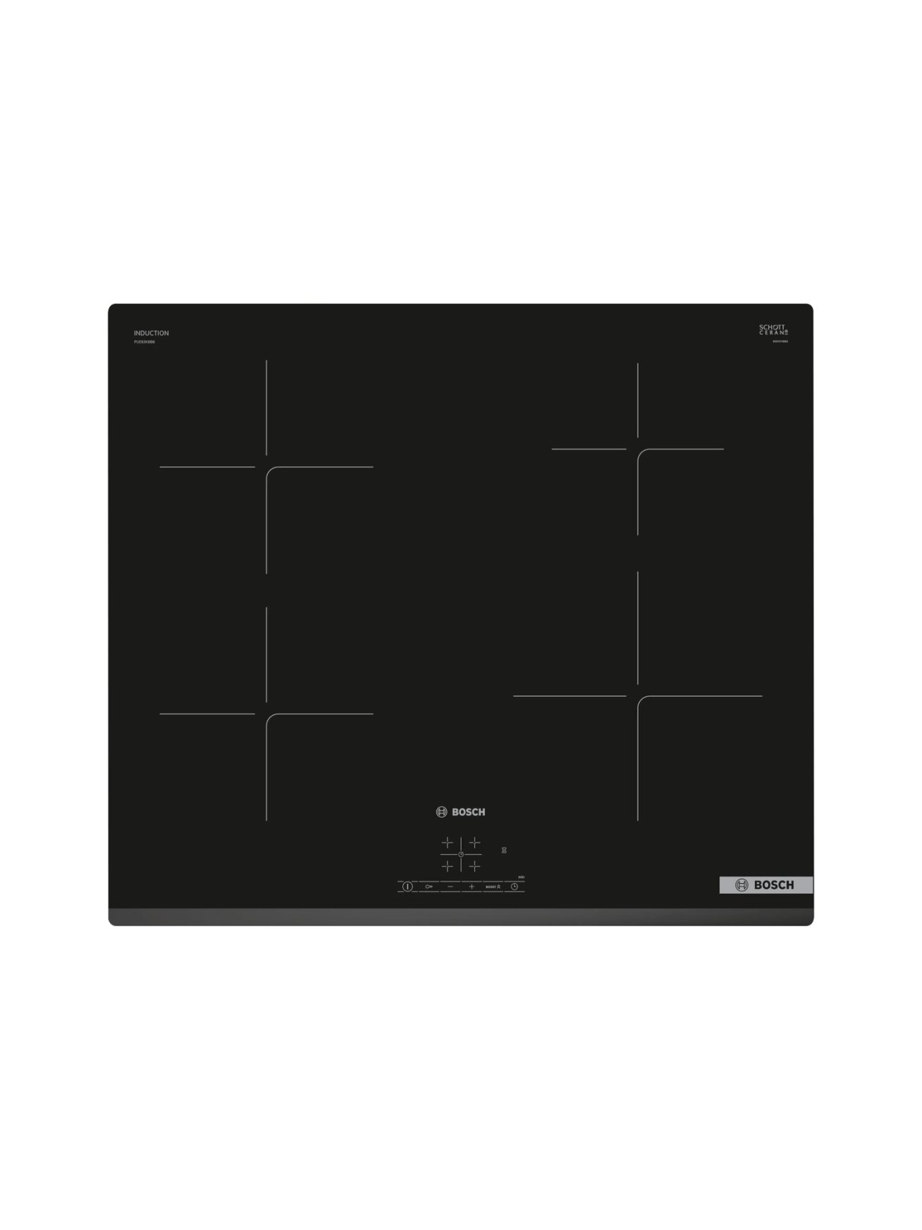 Bosch | Hob | PUE63KBB6E | Induction | Number of burners/cooking zones 4 | Touch | Timer | Black