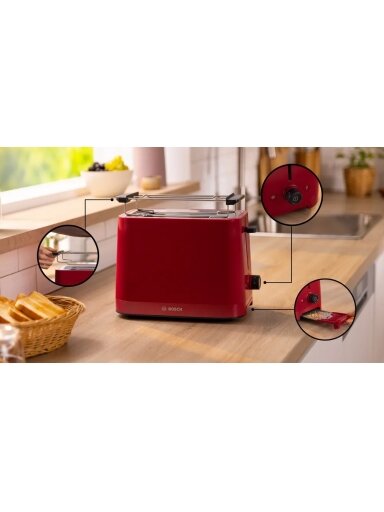 Bosch Compact Toaster | TAT3M124 MyMoment | Number of slots 2 | Housing material Plastic | Red