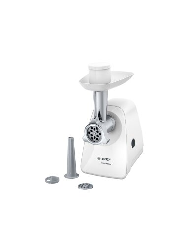 Bosch | Meat mincer SmartPower | MFW2510W | White | 350 W | Number of speeds 1 | 2 Discs: 3.8 and 8 mm; Sausage filler accessory. Bosch | Meat mincer SmartPower | MFW2510W | White | 350 W | Number of speeds 1 | 2 Discs: 3.8 and 8 mm; Sausage filler accessory.