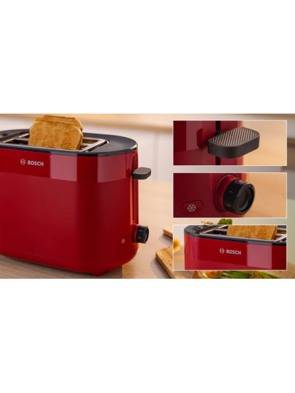 Bosch Compact Toaster | TAT2M124 MyMoment | Power 950 W | Number of slots 2 | Housing material Plastic | Red 4 Bosch Compact Toaster | TAT2M124 MyMoment | Power 950 W | Number of slots 2 | Housing material Plastic | Red 4